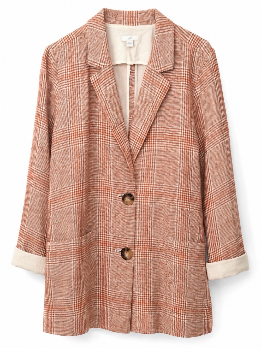 Coastal grandmother, Cottagecore J. Jill Rust Plaid Single-Breasted Blazer